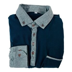 State & Liberty Blue & Gray Colorblock Long Sleeve Polo Mens Size Large L